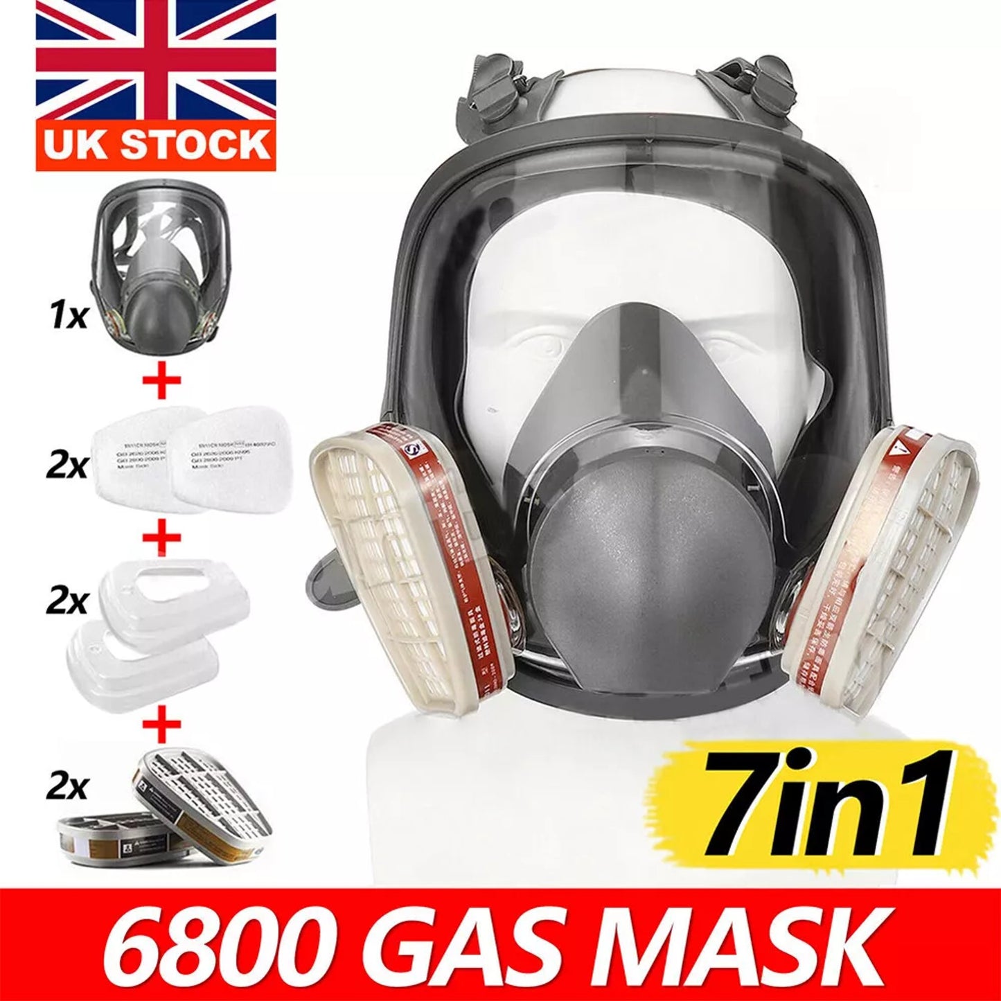 NIOSH Full Face Respirator 6800 Gas Mask Organic Vapor Cartridge 7in1 Set