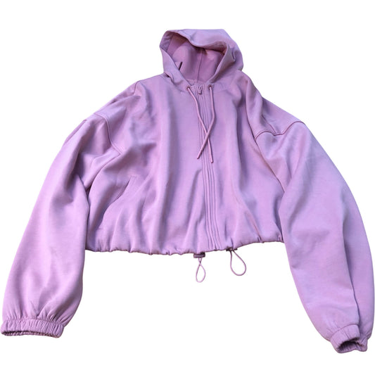 Large Cropped Hoodie Women's Hooded Sweatshirt Pink Polyester Blend Size 16