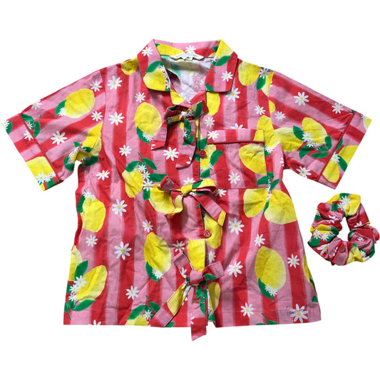 Girls 5-6 Years Pink Short Sleeve Kimono Top With Scrunchie
