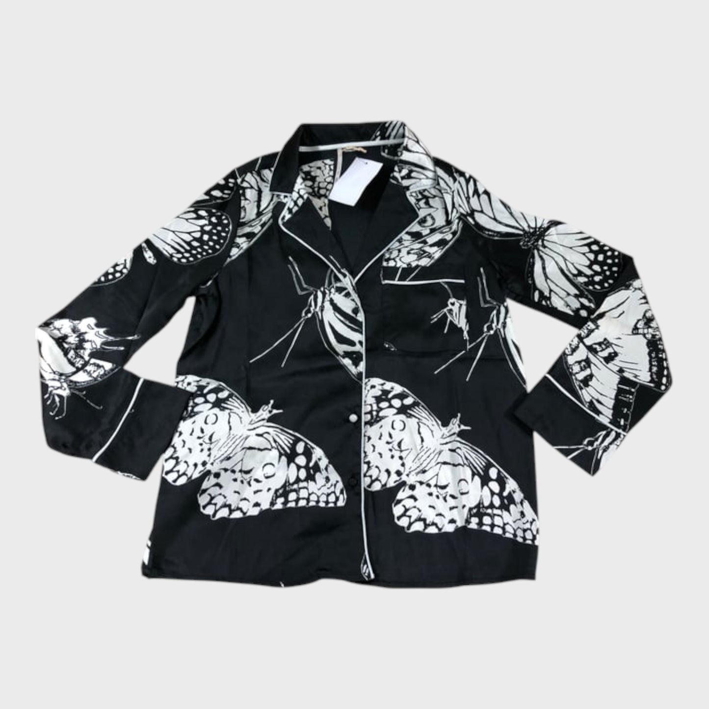 River Island Women's Black Butterfly Print Pyjama Top Size XS Long Sleeve