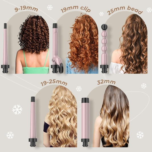 ELEHOT Store 6 In 1 Hair Curling Wand L-F7 Ceramic Interchangeable Barrels