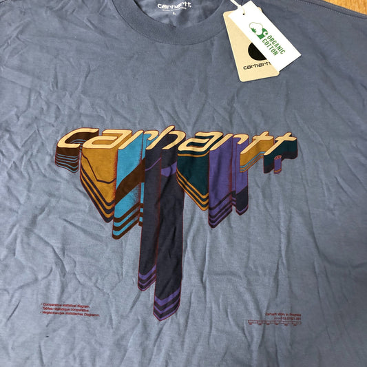 Carhartt Script T-Shirt L Men's Graphic Design Organic Cotton Blue Top