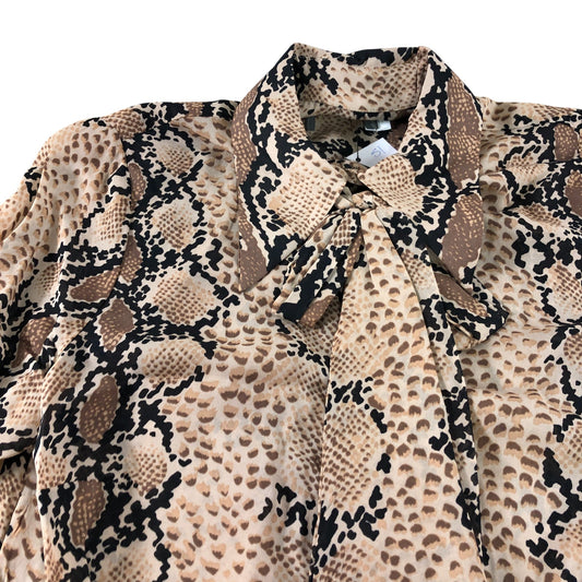 Branded Snake Print Tie Neck Blouse - Size 8