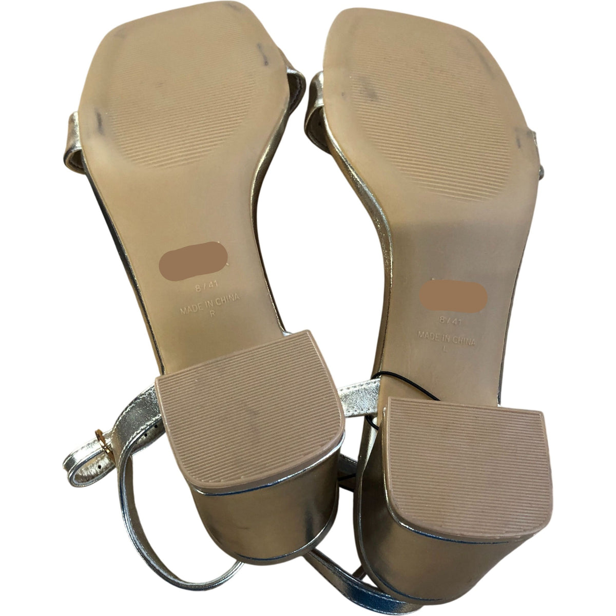 New Look UK8 Women's Vegan Gold Strappy Sandals Square Block Heel