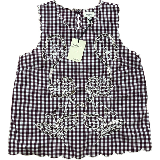 River Island Women's Size 8 Gingham Floral Embroidered Summer Burgundy Tank