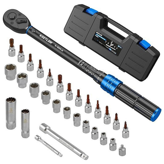 Kretlaw 30 Piece 3/8 Inch Torque Wrench Set 5 60Nm Adjustable Manual Tool