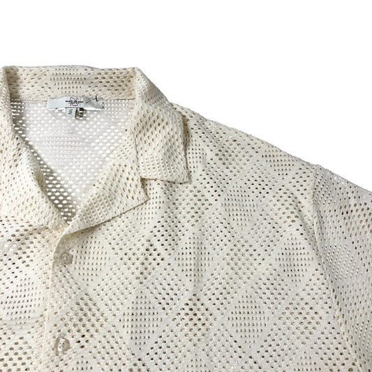 River Island Men's XL Cream Short Sleeve Open Weave Shirt Casual Top