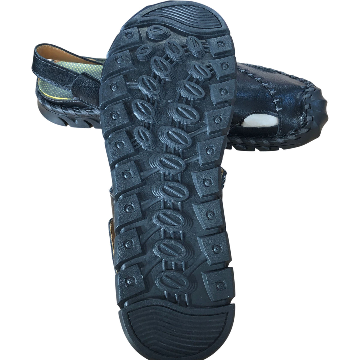 Black Leather Sandals Unisex Open Toe Adjustable Strap UK10.5