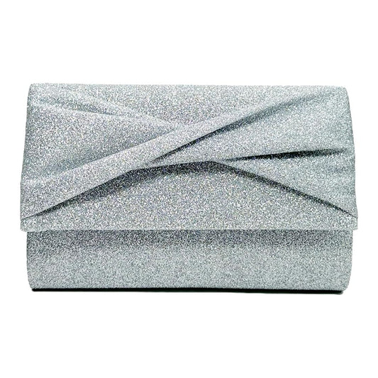 Silver Glitter Clutch Bag Evening Handbag Party Accessory