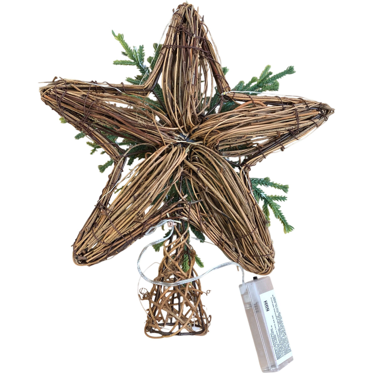 Lit Decorative Star Tree Topper Ornament With Pine & Red Berries