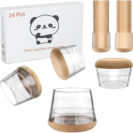 24 Pcs Chair Leg Floor Protectors Transparent With Cork Base 3.2cm x 3.2cm