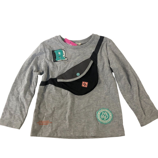River Island Long Sleeve T-Shirt Kids Grey With Front Pocket 2-3 Years Unisex