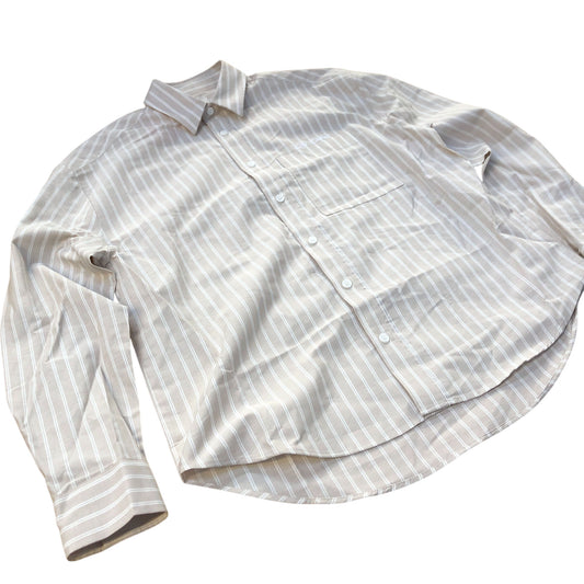 River Island Long Sleeve Shirt Beige Striped 100 Cotton With Pocket