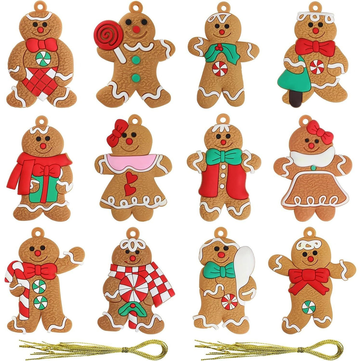 Gingerbread Christmas Tree Decorations Set of 12