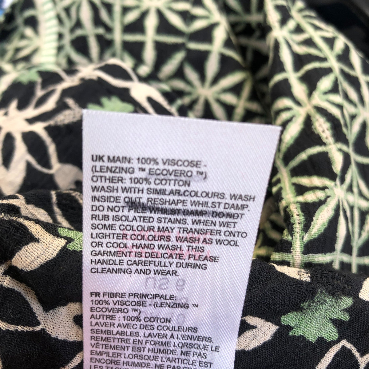 Floral Print Blouse UK10 Women's Long Sleeve Viscose Black Green