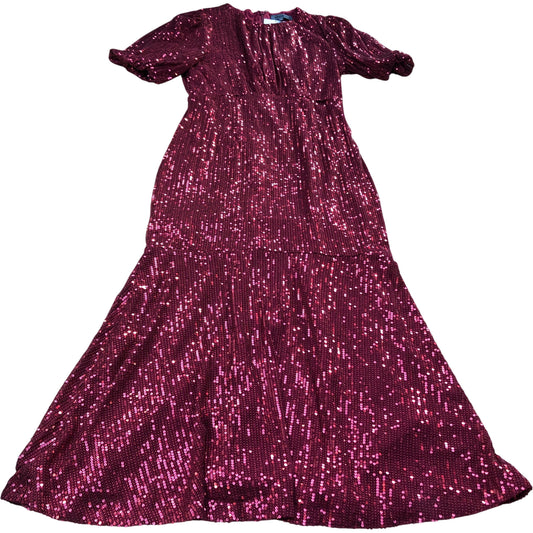 Women's Midi Dress Size 10 Red Sequin Short Sleeve