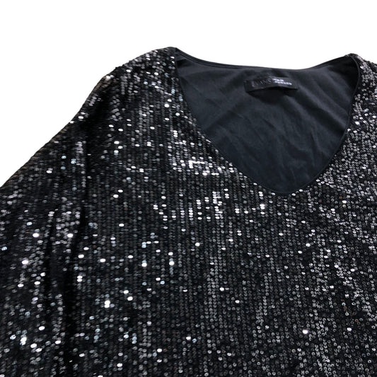 Evans Black Sequin Top UK26-28 Women's Sparkly V-Neck Long Sleeve Party