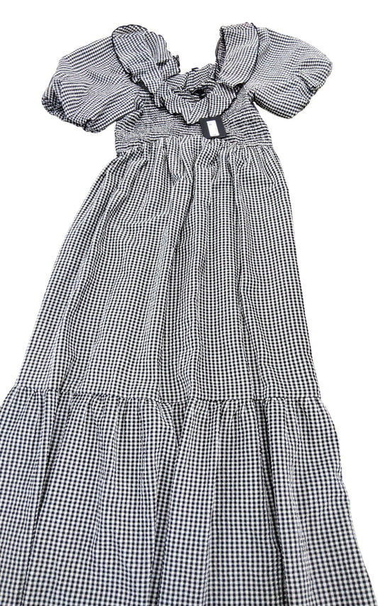 River Island Gingham Print Smock Dress UK14 Women's Short Puff Sleeve Black