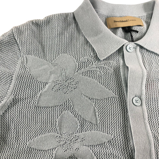 River Island Short Sleeve Floral Knitted Top Light Blue Size Medium