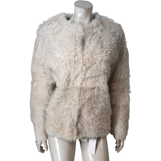 Curly Sheepskin Short Coat M/L Women's Ivory Thick Warm Furry Outerwear