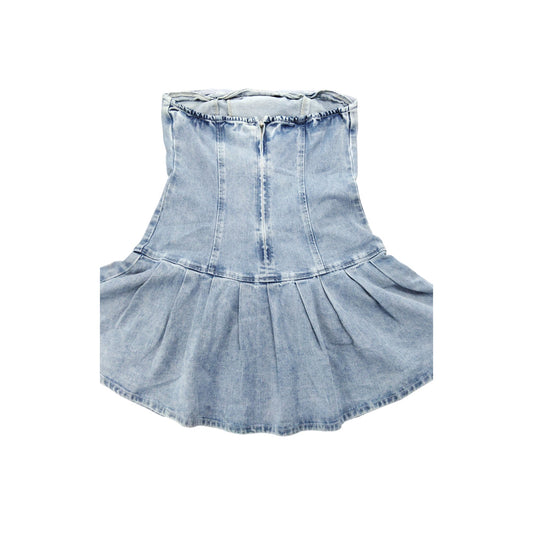 River Island Denim Dress UK12 Women's Sleeveless Skater Style Light Blue