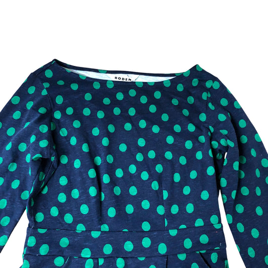 Polka Dot Dress Women's Long Sleeve Navy Green Patterned Cotton Size 6