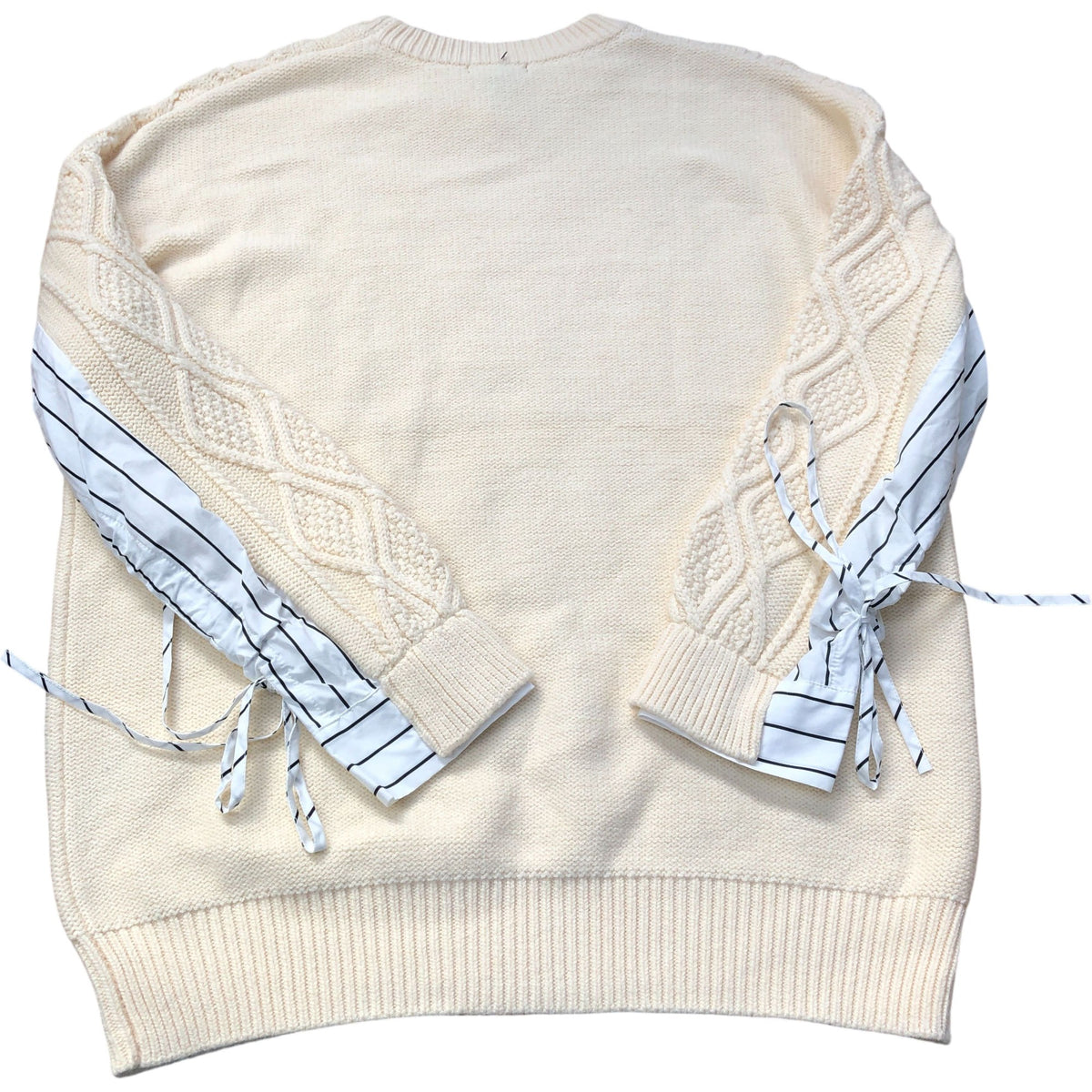 Cream Knitted Wool Blend Jumper Striped Sleeve Detail Casual Sweater Size M