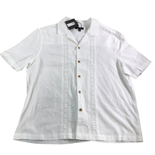 River Island White Short Sleeve Shirt Men's Casual Button Up Cotton Size XL