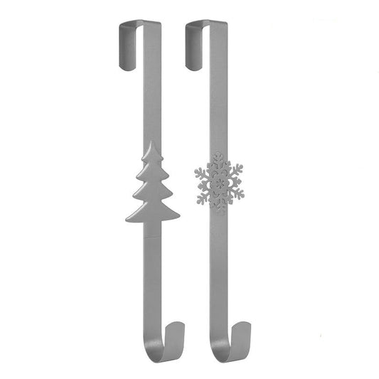 Christmas Wreath Hangers 38cm Silver Tree & Snowflake 2 Pack