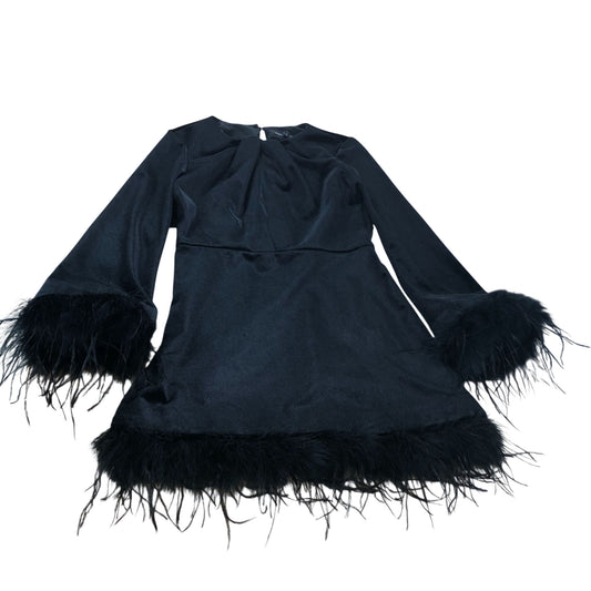 River Island Black Dress UK8 Women's Long Sleeve Feather Trim
