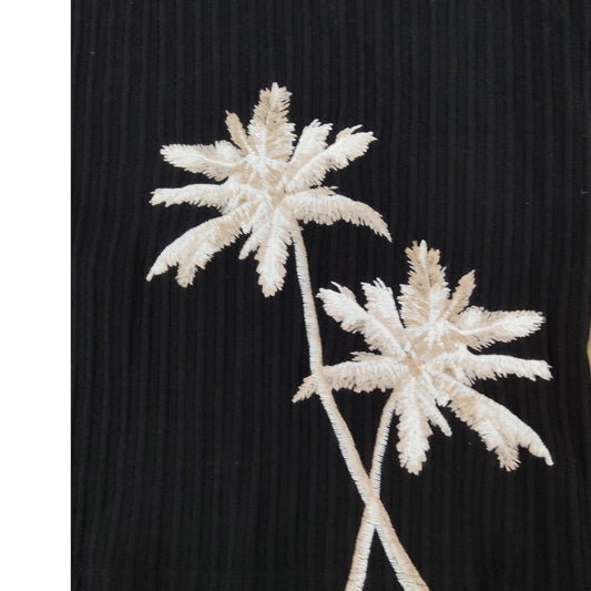 River Island XL Black T-Shirt Men's Short Sleeve Ribbed Palm Tree Design