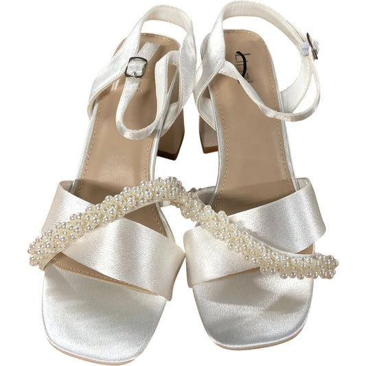 Linzi Bridal Heels UK6 Satin Open Toes Block Heel Pearl Strap Women`s Shoes