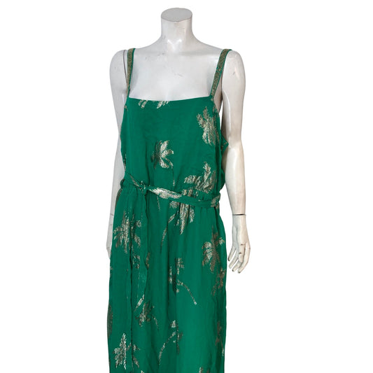 Love And Roses Maxi Dress UK18 Women's Green Palm Print With Beaded Straps