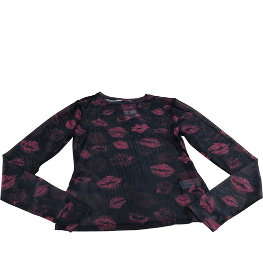Bershka Women's Long Sleeve Top Size L Lips Print Black
