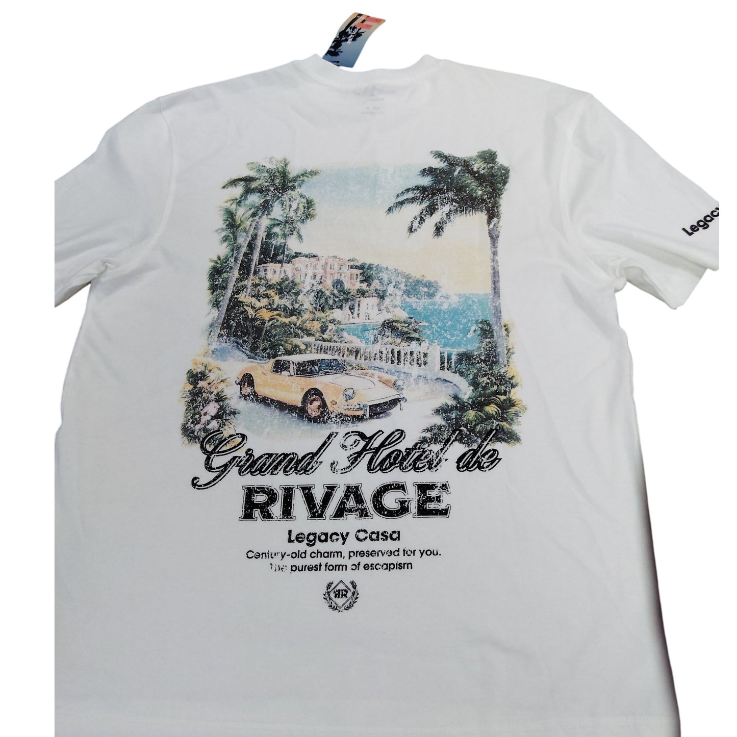 River Island Casa Grand Hotel Rivage T Shirt M Men's White Graphic Printed Top