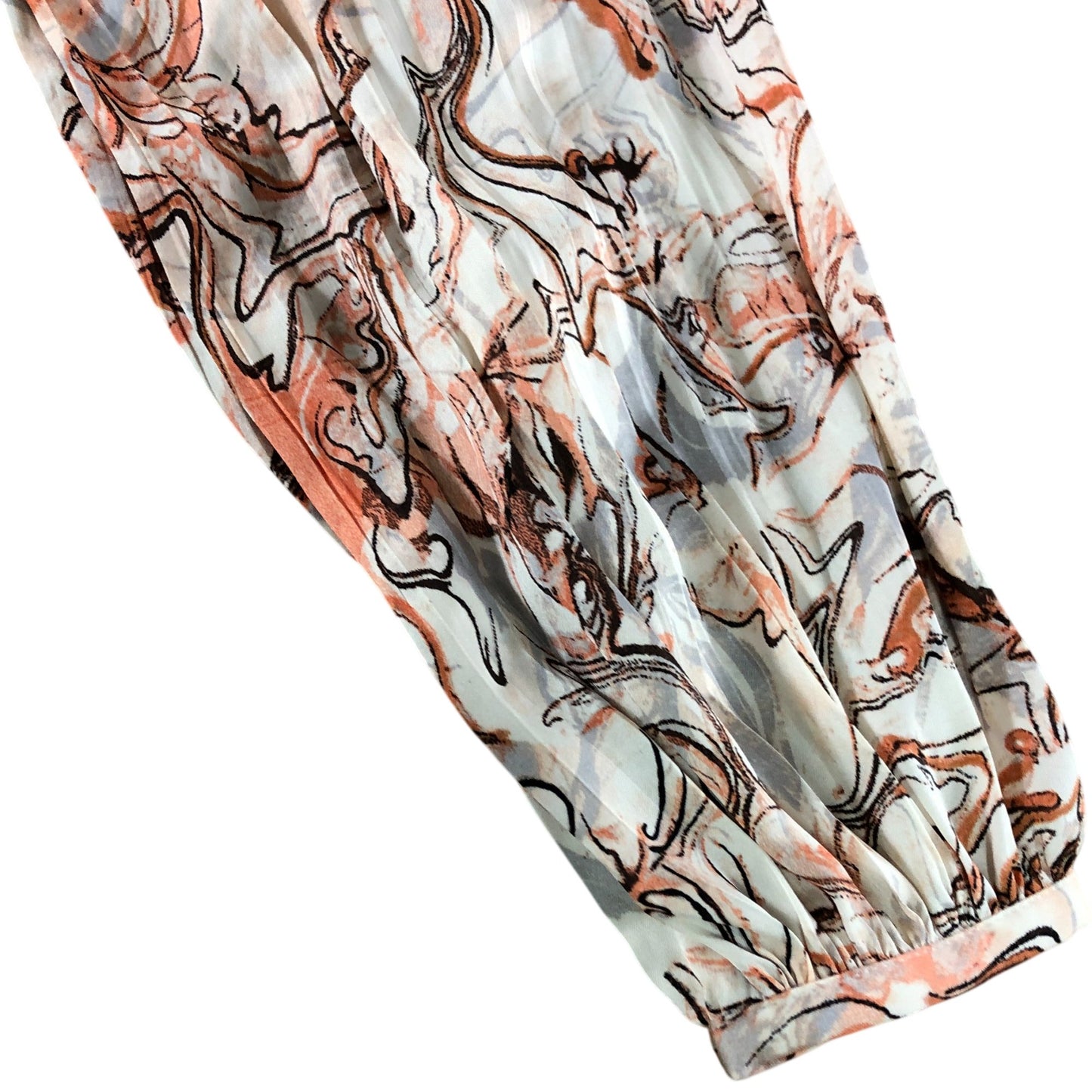 Branded Marble Print Tie Neck Blouse - Size 6