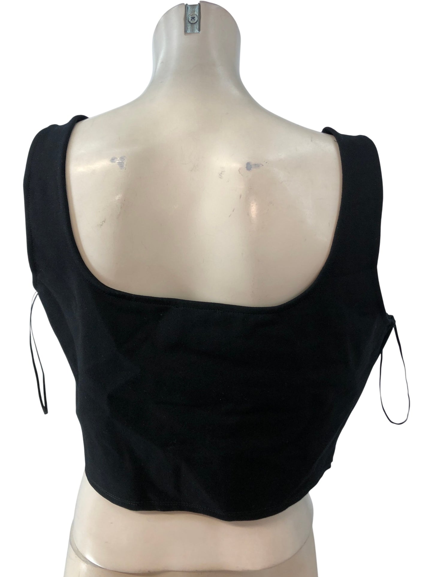 River Island Black 60s Riv Sol Cropped Top L Women Sleeveless Cotton Blend
