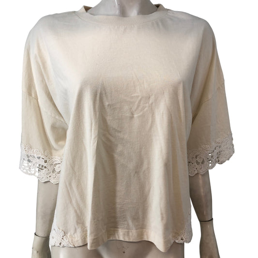 River Island Relaxed Ecru Top UK18 Women's Lace Detail Short Sleeve Casual