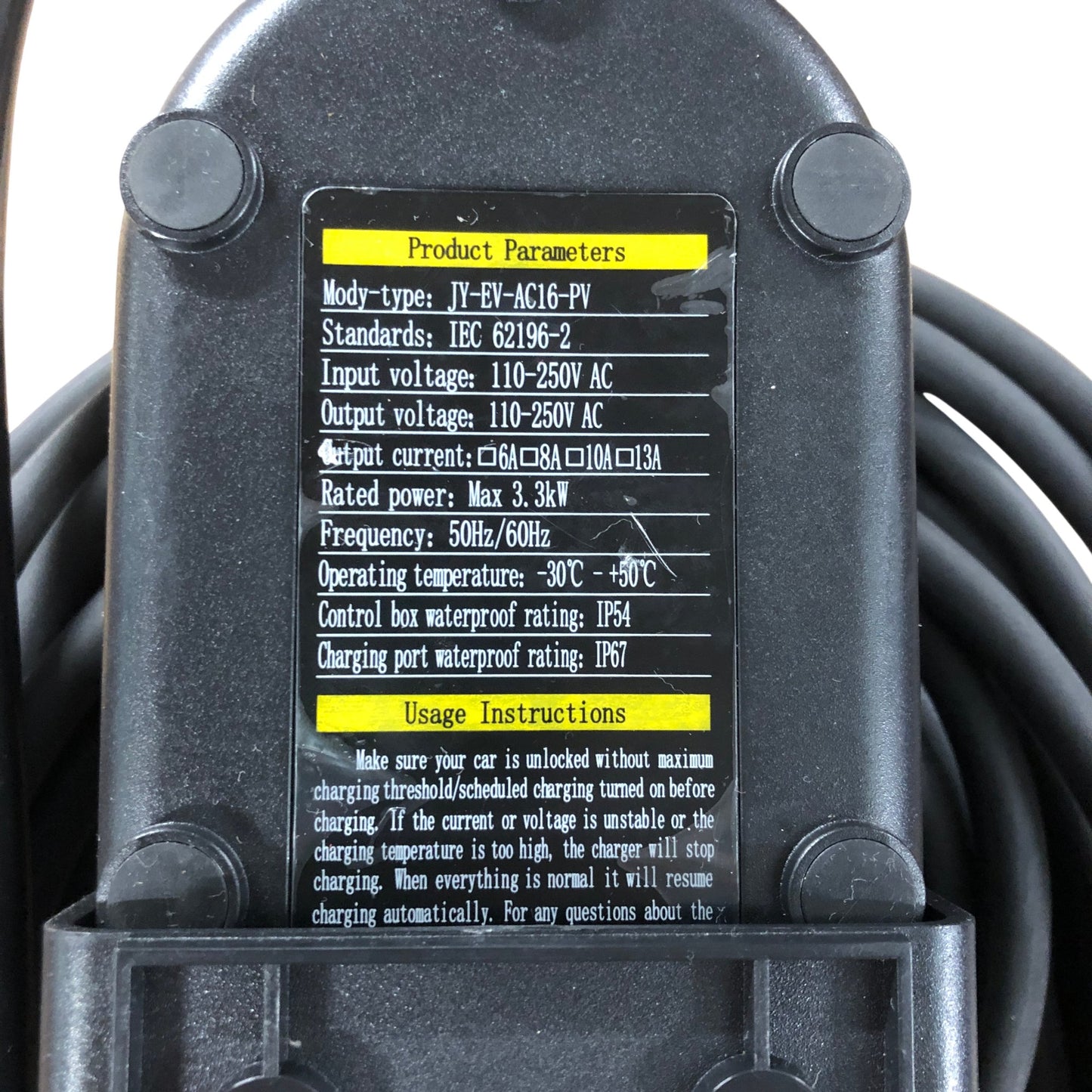JY EV AC16 PV Electric Vehicle Charger 3.3KW Portable Type 2 EV Charging Cable