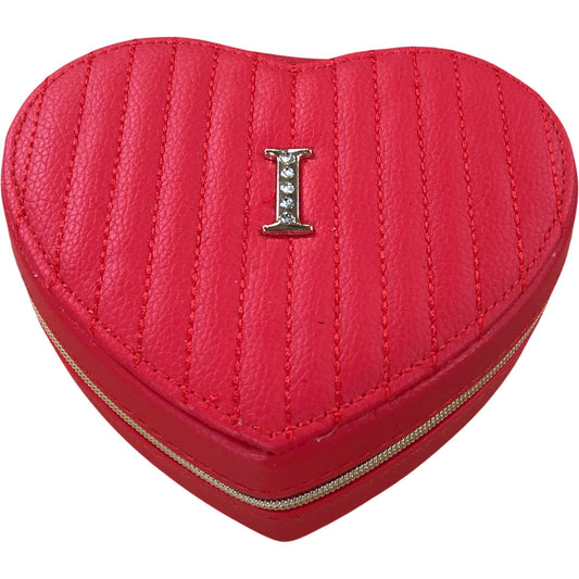 Heart Shaped Red Travel Jewellery Box With Letter I Design Velvet Lined