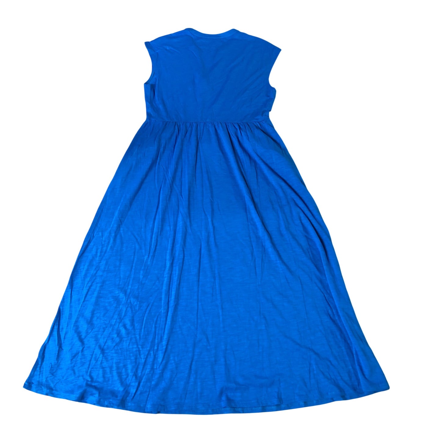 Women's Blue Midi Dress Casual V Neck Cap Sleeve Cotton Blend UK12