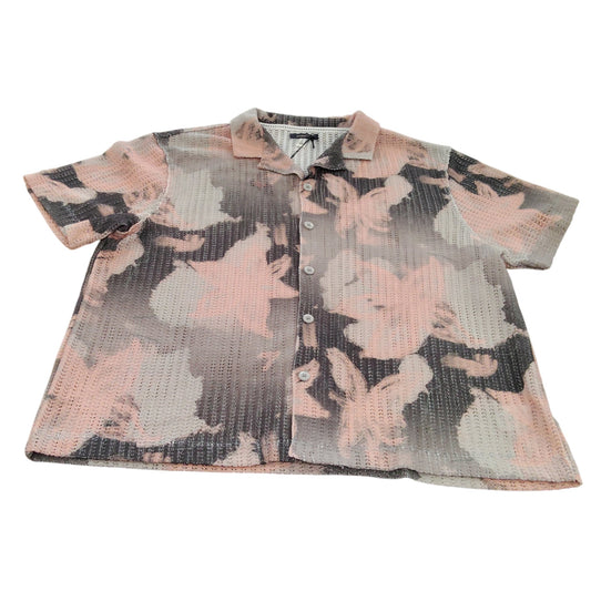 River Island Floral Short Sleeve Shirt UK XL Women's Casual Style Pink Grey