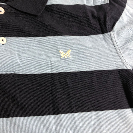 Crew Clothing Polo Shirt XXL Men's Striped Design Blue Light Blue