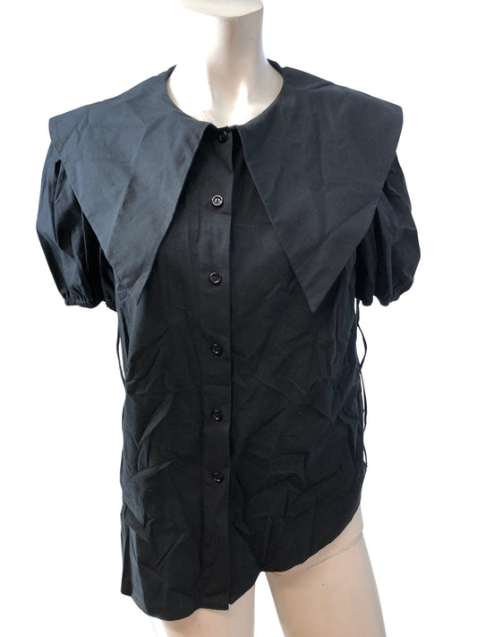 River Island Black Collared Blouse UK10 Women's Short Sleeve Cotton Top