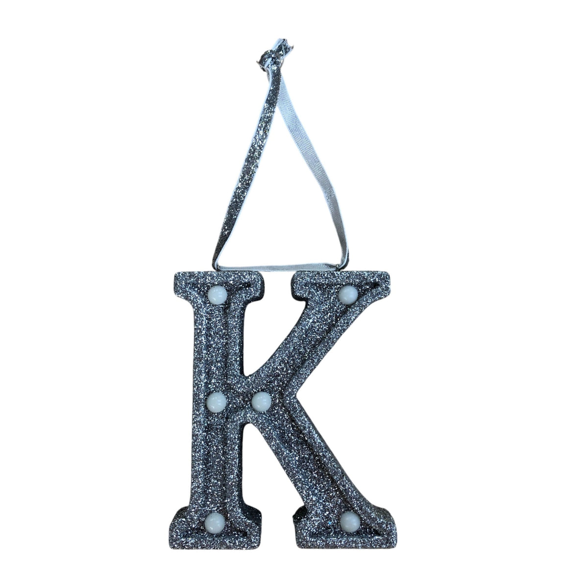 Light Up Silver Glitter Christmas Tree Decoration Letter 'K'