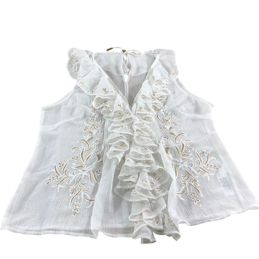 River Island White Embroidered Frill Blouse UK16
