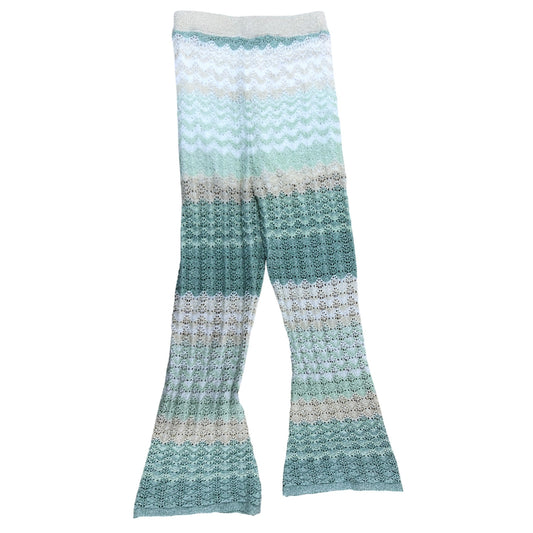 River Island Girls 7/8 Years Knitted Flared Trousers Green Beige Lace