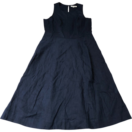 Boden Carla Linen Midi Dress Women's Navy Blue Sleeveless A-Line Size 16