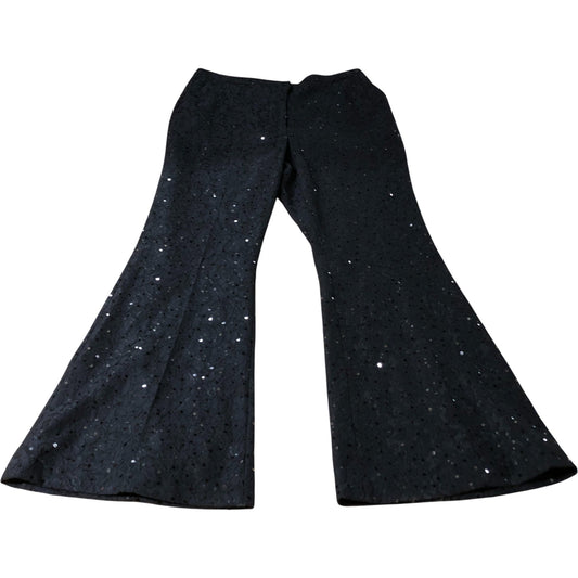 Branded Black Lace Sequin Flared Trousers - Size 16R
