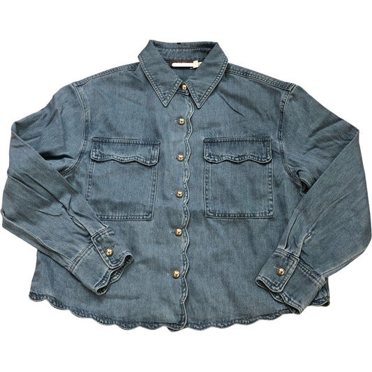 Scallop Trim Denim Shirt Mid Indigo Size XL